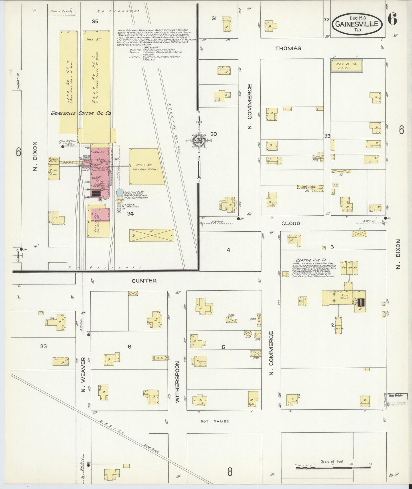 Sanborn Fire Insurance Map from Gainesville, Cooke County, Texas (1913), Sheet #0006 - Complete Map Set gallery image, historic Sanborn map, vintage wall art, Texas Texas