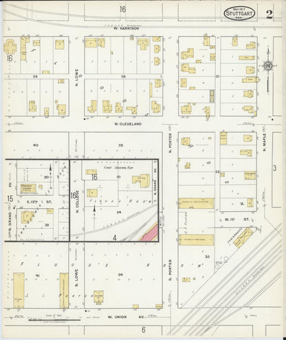 Sanborn Fire Insurance Map from Stuttgart, Arkansas County, Arkansas (1917), Sheet #0002 - Complete Map Set gallery image, historic Sanborn map, vintage wall art, Stuttgart Arkansas