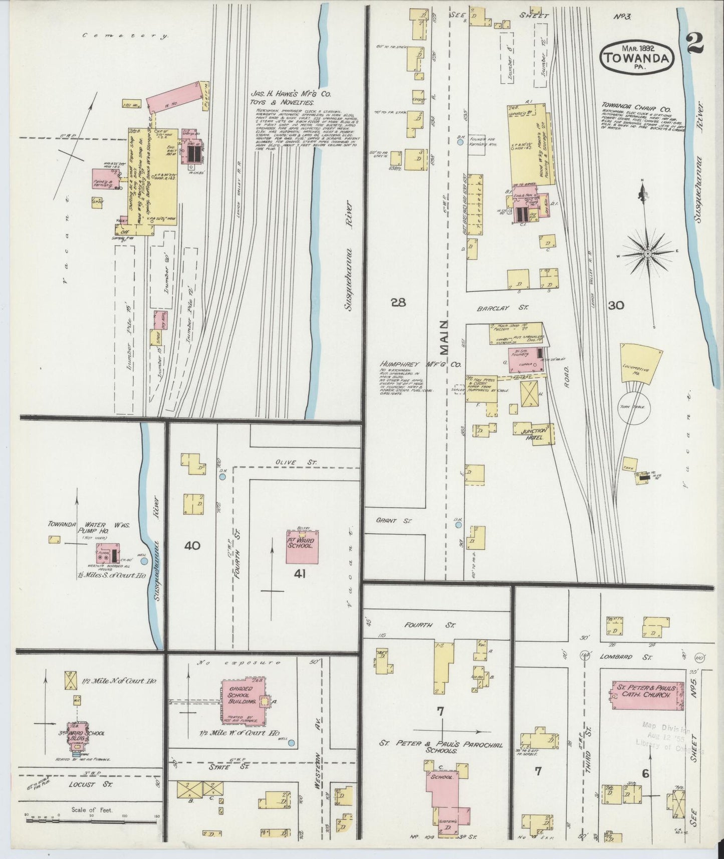 Sanborn Fire Insurance Map from Towanda, Bradford County, Pennsylvania (1892), Sheet #0002 - Complete Map Set gallery image, historic Sanborn map, vintage wall art, Pennsylvania Pennsylvania