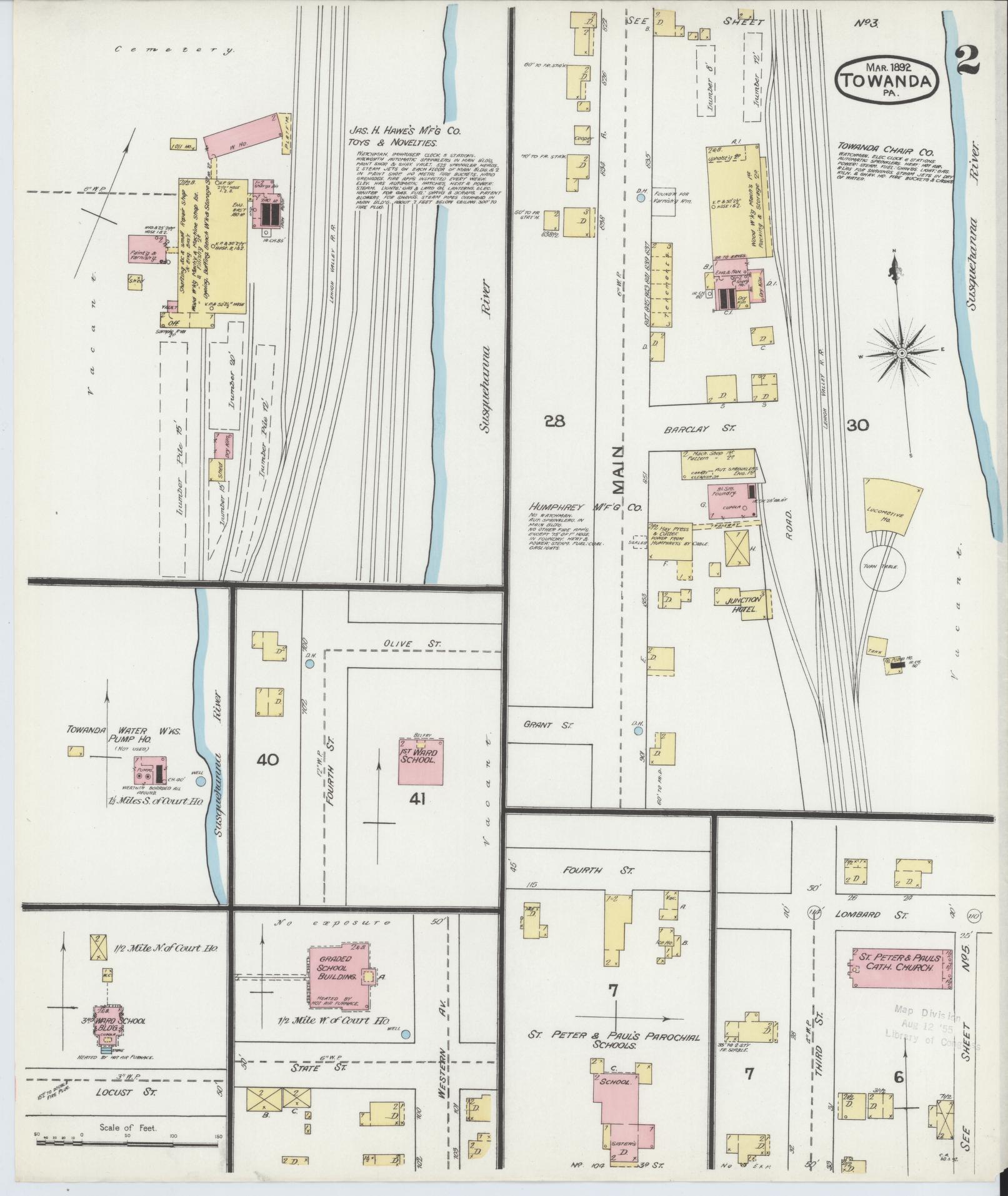 Sanborn Fire Insurance Map from Towanda, Bradford County, Pennsylvania (1892), Sheet #0002 - Complete Map Set gallery image, historic Sanborn map, vintage wall art, Pennsylvania Pennsylvania