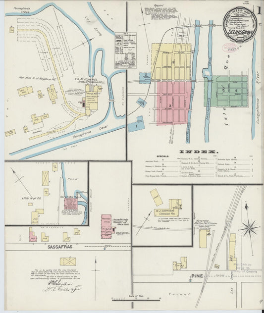 Sanborn Fire Insurance Map from Selins Grove, Snyder County, Pennsylvania (1890), Sheet #0001 - Historic Sanborn Fire Insurance Map Print, vintage old map wall art, antique decor, genealogy gift, Pennsylvania Pennsylvania map