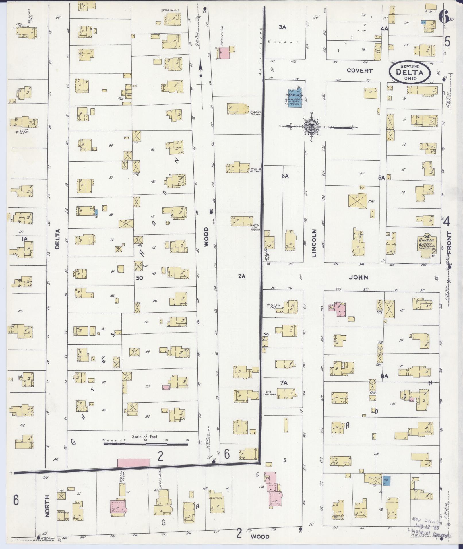 Sanborn Fire Insurance Map from Delta, Fulton County, Ohio (1910), Sheet #0006 - Historic Sanborn Fire Insurance Map Print, vintage old map wall art, antique decor, genealogy gift, Ohio Ohio map