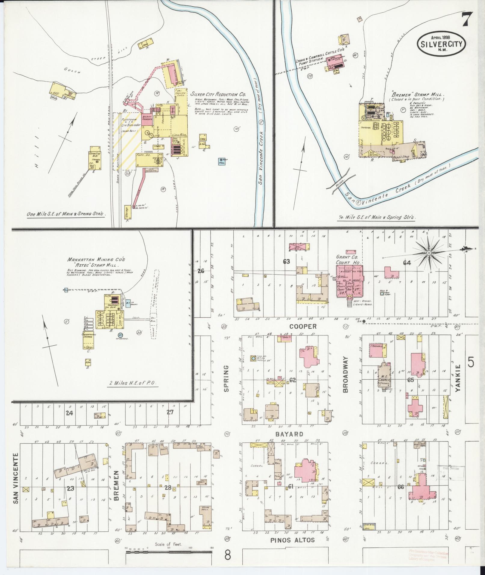 Sanborn Fire Insurance Map from Silver City, Grant County, New Mexico (1898), Sheet #0007 - Historic Sanborn Fire Insurance Map Print, vintage old map wall art, antique decor, genealogy gift, New Mexico New Mexico map
