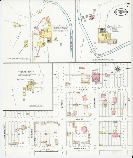 Sanborn Fire Insurance Map from Silver City, Grant County, New Mexico (1898), Sheet #0007 - Historic Sanborn Fire Insurance Map Print, vintage old map wall art, antique decor, genealogy gift, New Mexico New Mexico map