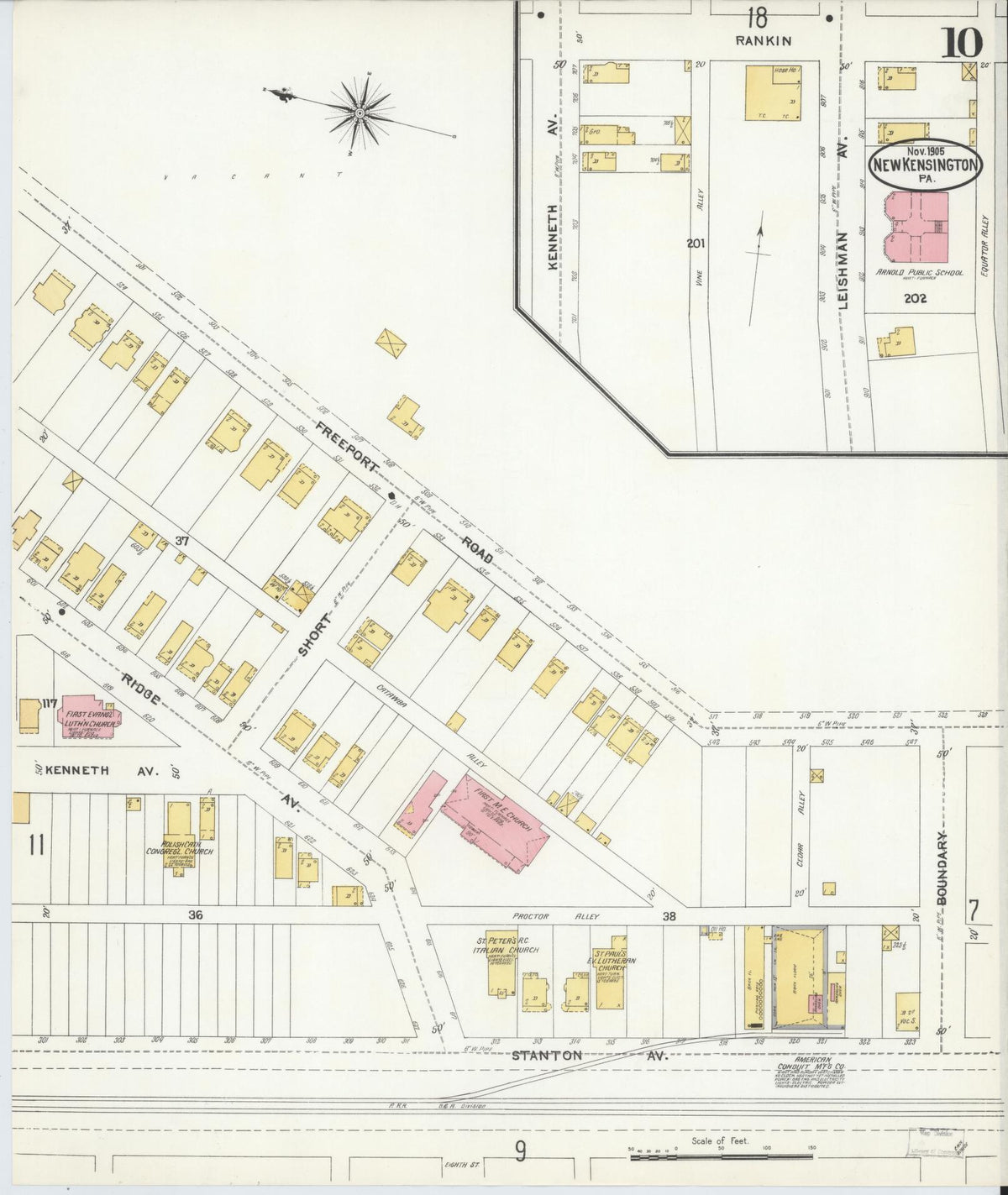 Sanborn Fire Insurance Map from New Kensington, Westmoreland County, Pennsylvania (1905), Sheet #0010 - Historic Sanborn Fire Insurance Map Print, vintage old map wall art, antique decor, genealogy gift, Pennsylvania Pennsylvania map