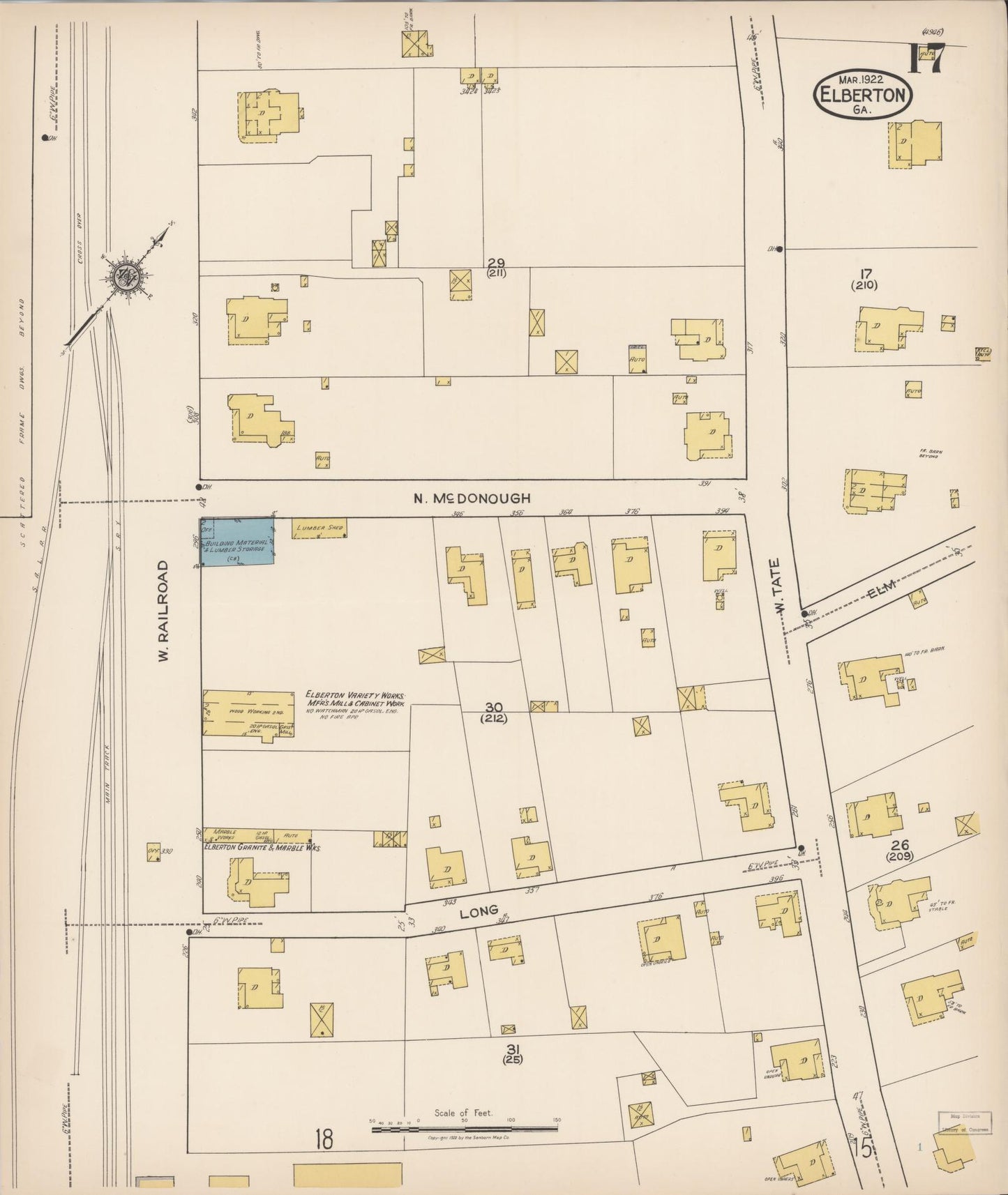 Sanborn Fire Insurance Map from Elberton, Elbert County, Georgia (1922), Sheet #0017 - Complete Map Set gallery image, historic Sanborn map, vintage wall art, Georgia Georgia