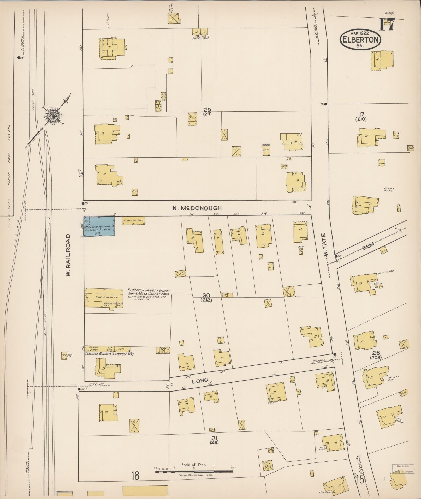 Sanborn Fire Insurance Map from Elberton, Elbert County, Georgia (1922), Sheet #0017 - Complete Map Set gallery image, historic Sanborn map, vintage wall art, Georgia Georgia