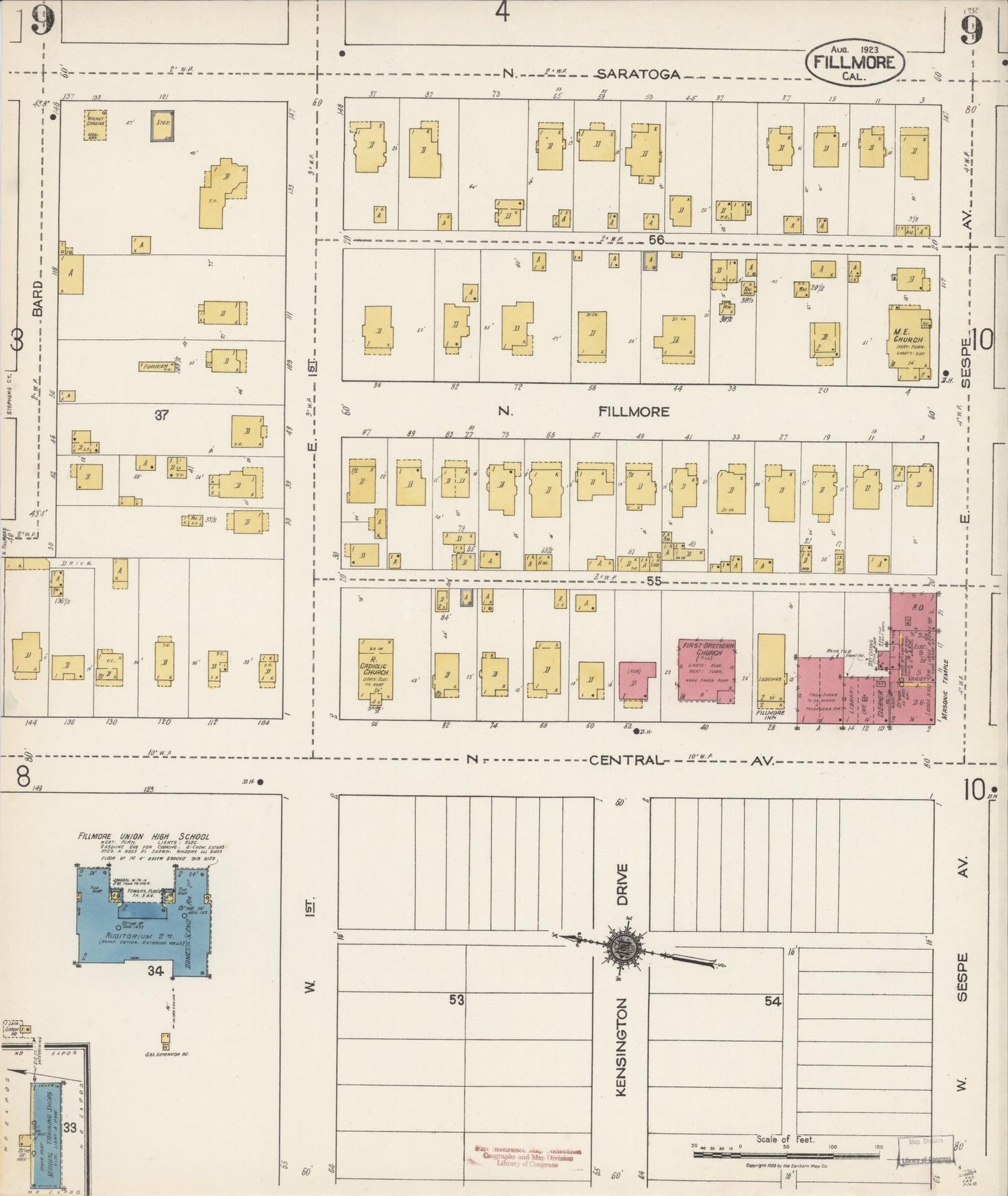 Sanborn Fire Insurance Map from Fillmore, Ventura County, California (1923), Sheet #0009 - Historic Sanborn Fire Insurance Map Print, vintage old map wall art, antique decor, genealogy gift, California California map