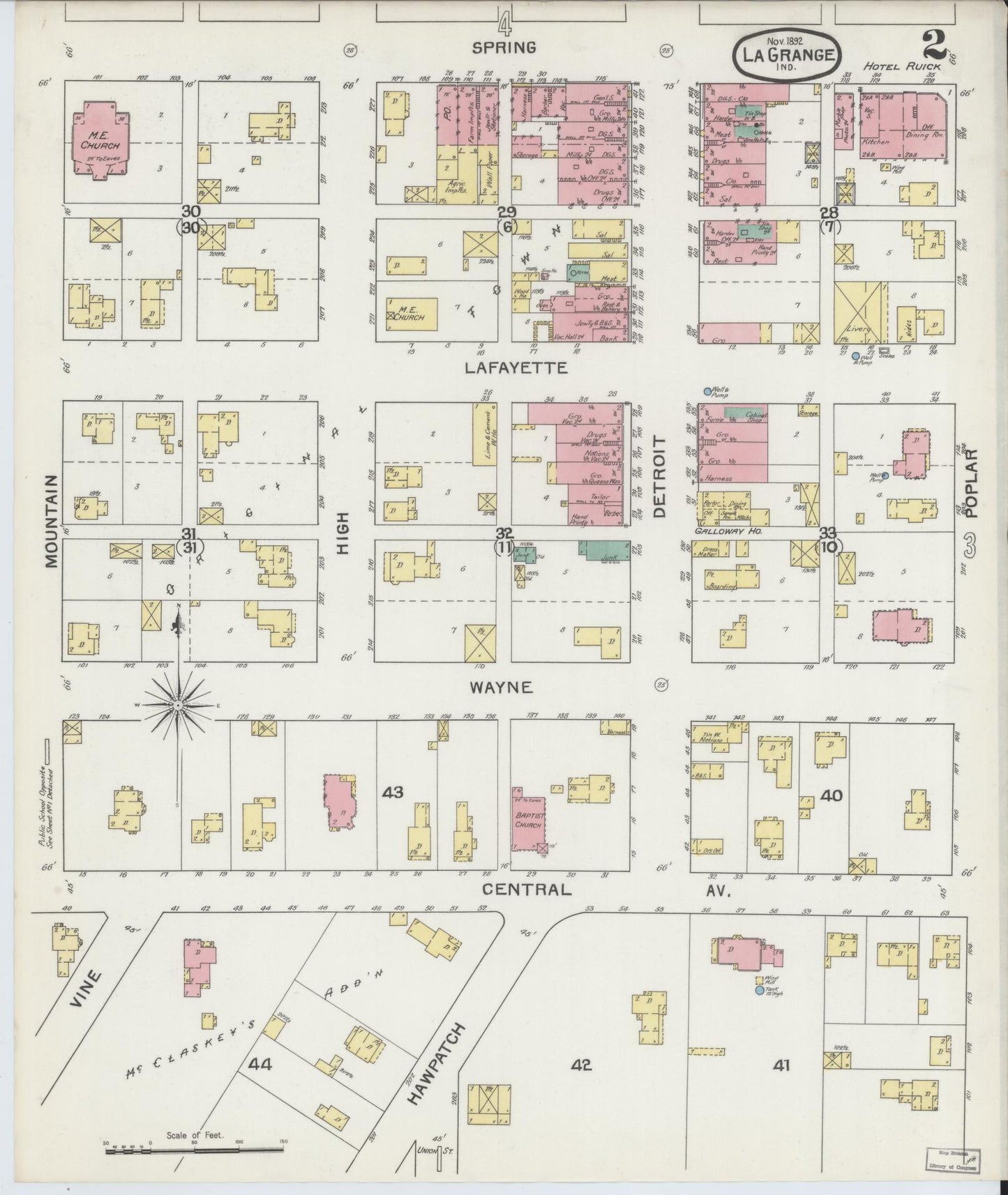 Sanborn Fire Insurance Map from Lagrange, LaGrange County, Indiana (1892), Sheet #0002 - Complete Map Set gallery image, historic Sanborn map, vintage wall art, Indiana Indiana
