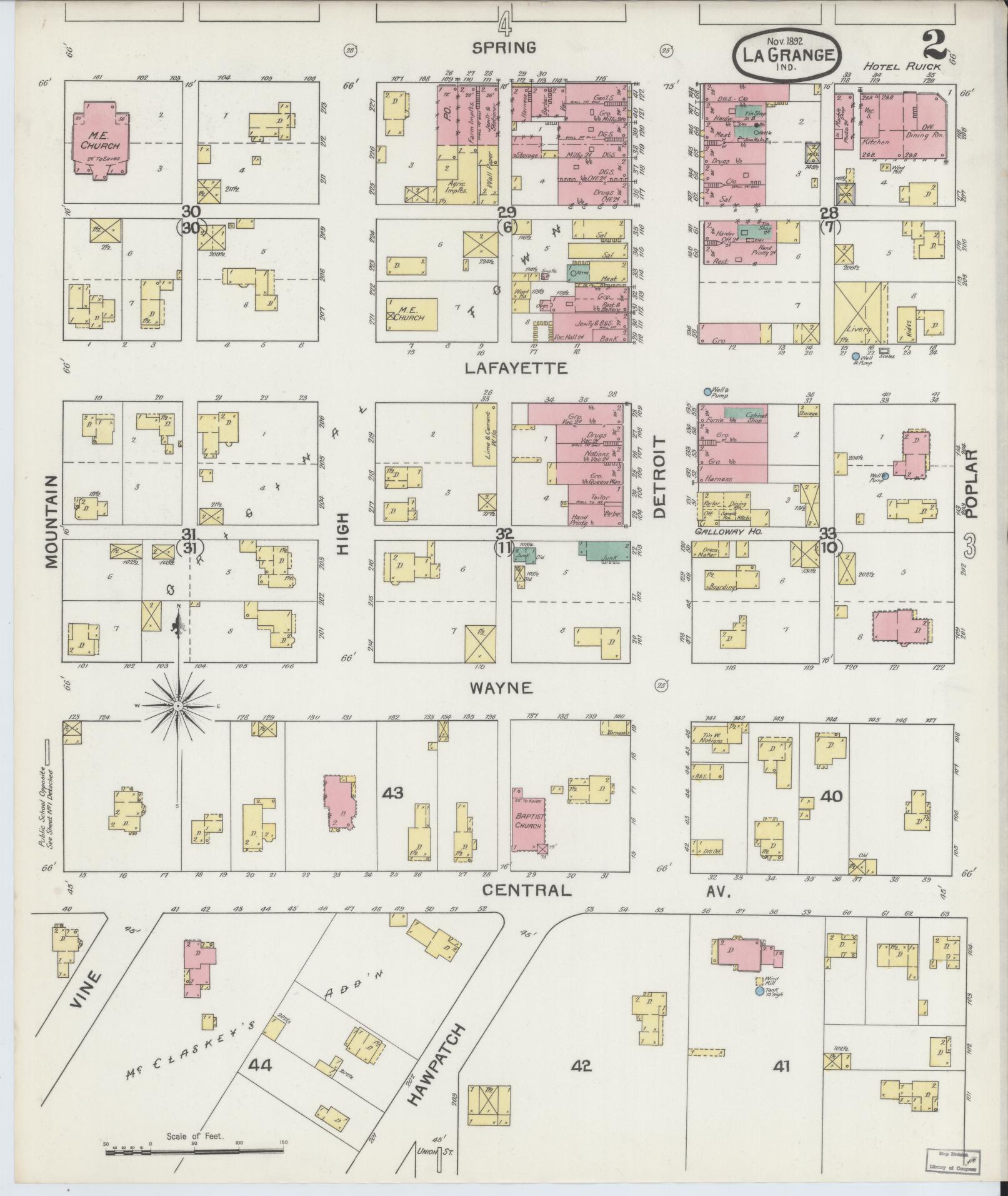 Sanborn Fire Insurance Map from Lagrange, LaGrange County, Indiana (1892), Sheet #0002 - Complete Map Set gallery image, historic Sanborn map, vintage wall art, Indiana Indiana