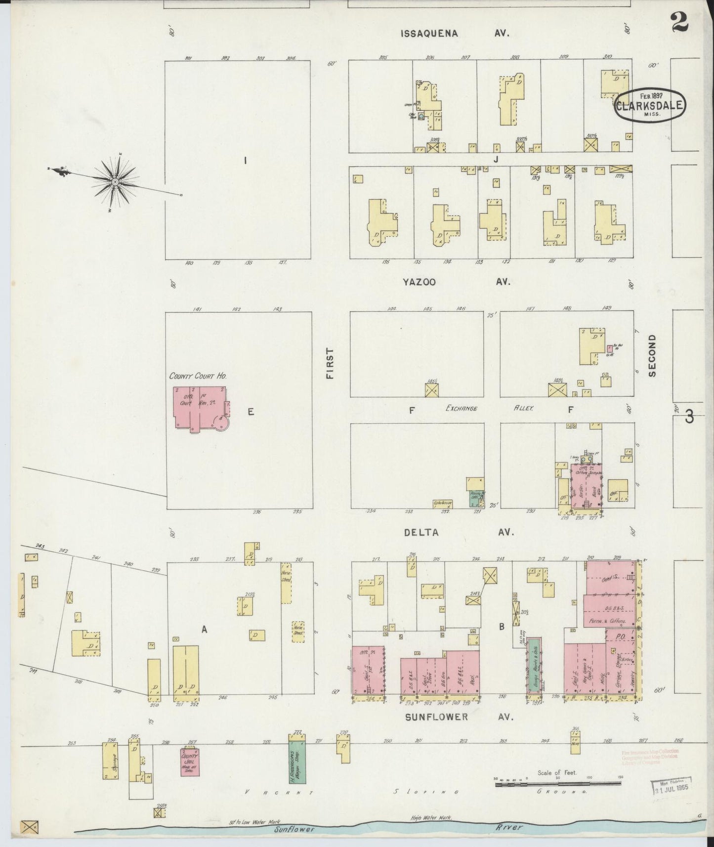 Sanborn Fire Insurance Map from Clarksdale, Coahoma County, Mississippi (1897), Sheet #0002 - Complete Map Set gallery image, historic Sanborn map, vintage wall art, Mississippi Mississippi