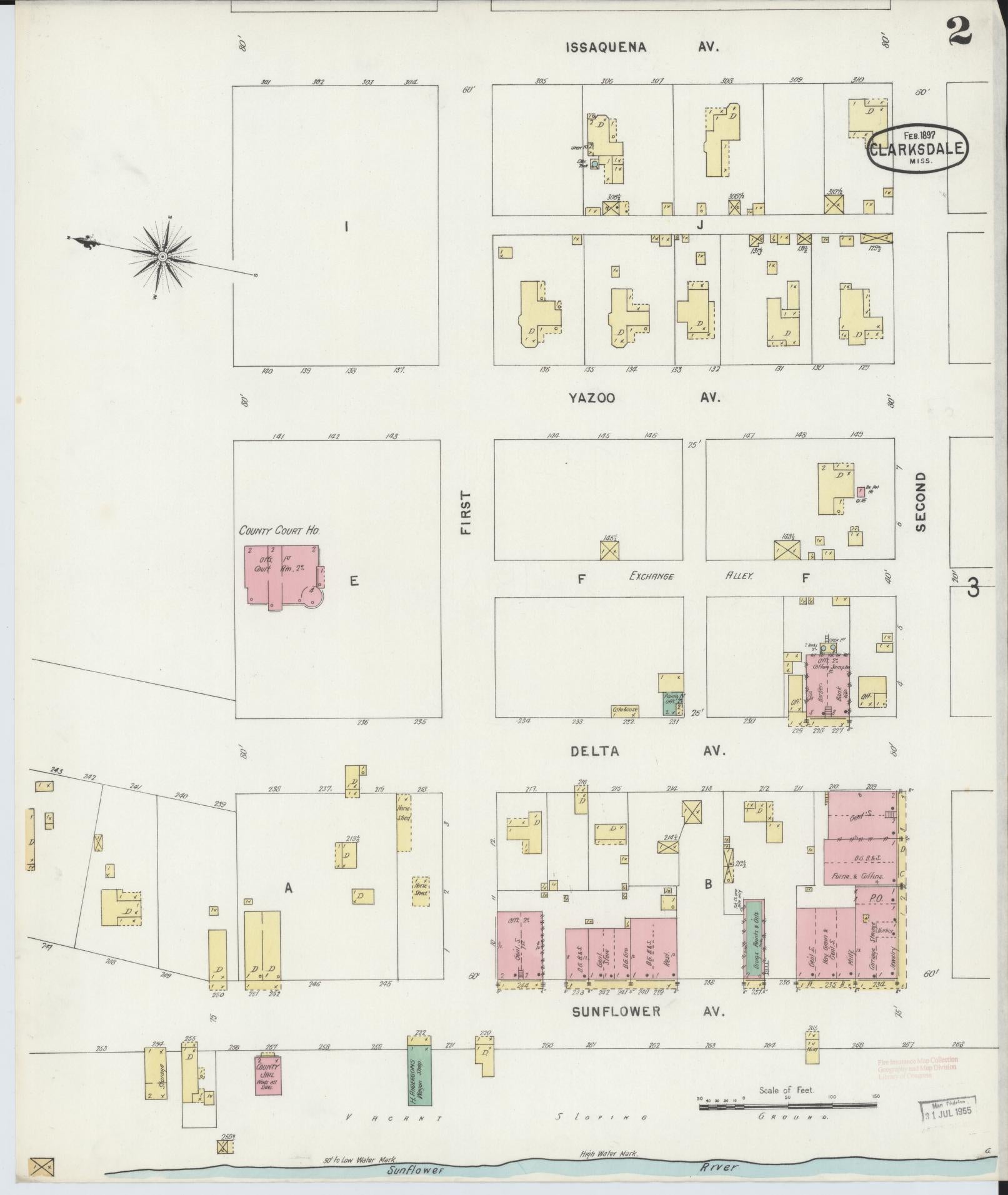 Sanborn Fire Insurance Map from Clarksdale, Coahoma County, Mississippi (1897), Sheet #0002 - Complete Map Set gallery image, historic Sanborn map, vintage wall art, Mississippi Mississippi