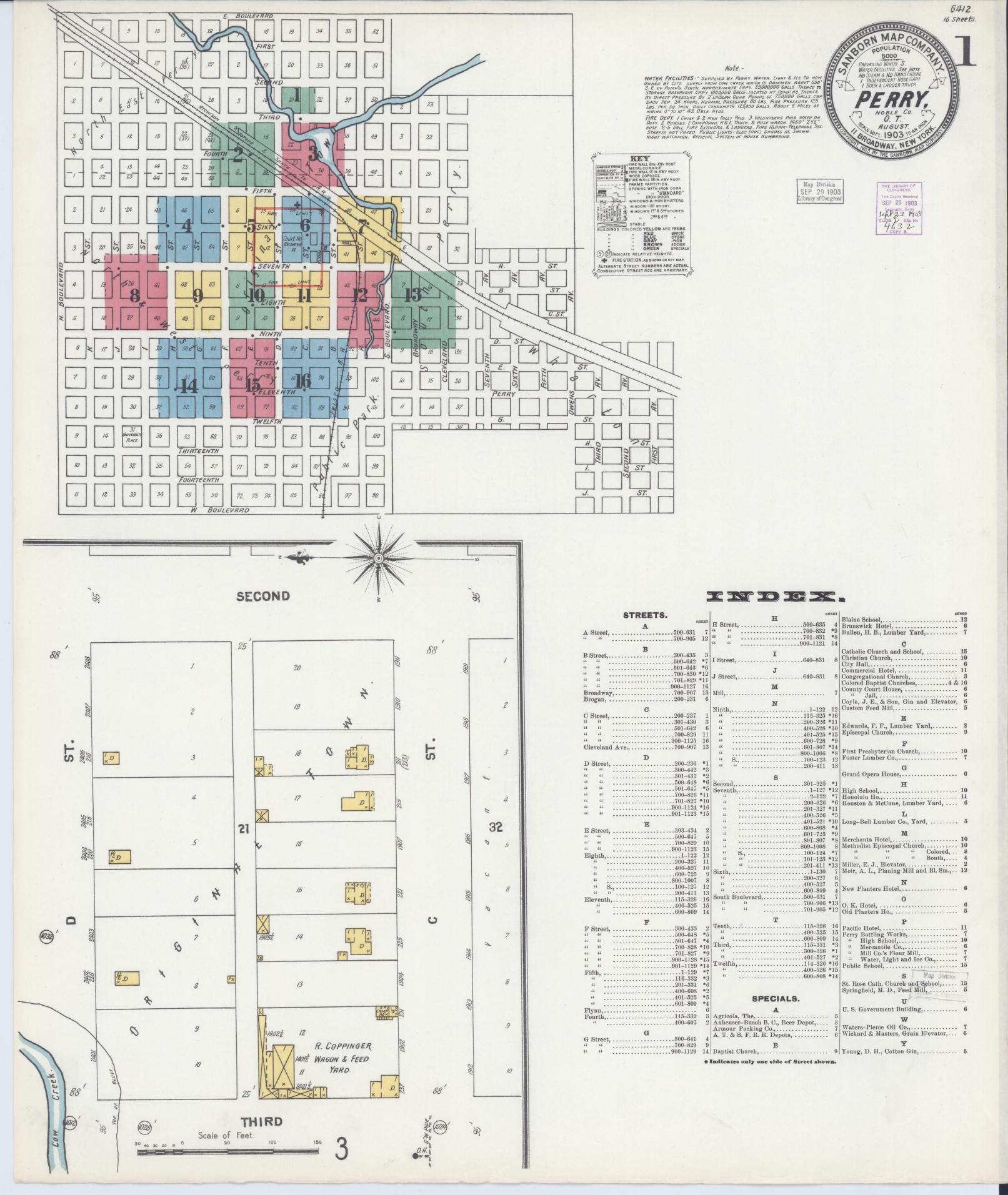 Sanborn Fire Insurance Map from Perry, Noble County, Oklahoma (1903), Sheet #0001 - Complete Map Set gallery image, historic Sanborn map, vintage wall art, Oklahoma Oklahoma