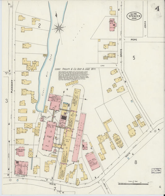 Sanborn Fire Insurance Map from Spencer, Worcester County, Massachusetts (1906), Sheet #0004 - Historic Sanborn Fire Insurance Map Print, vintage old map wall art, antique decor, genealogy gift, Massachusetts Massachusetts map
