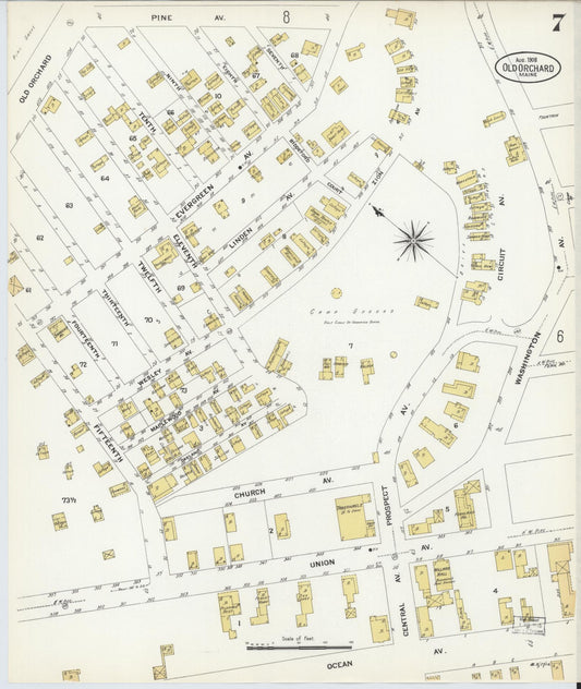Sanborn Fire Insurance Map from Old Orchard, York County, Maine (1908), Sheet #0007 - Historic Sanborn Fire Insurance Map Print, vintage old map wall art, antique decor, genealogy gift, Maine Maine map