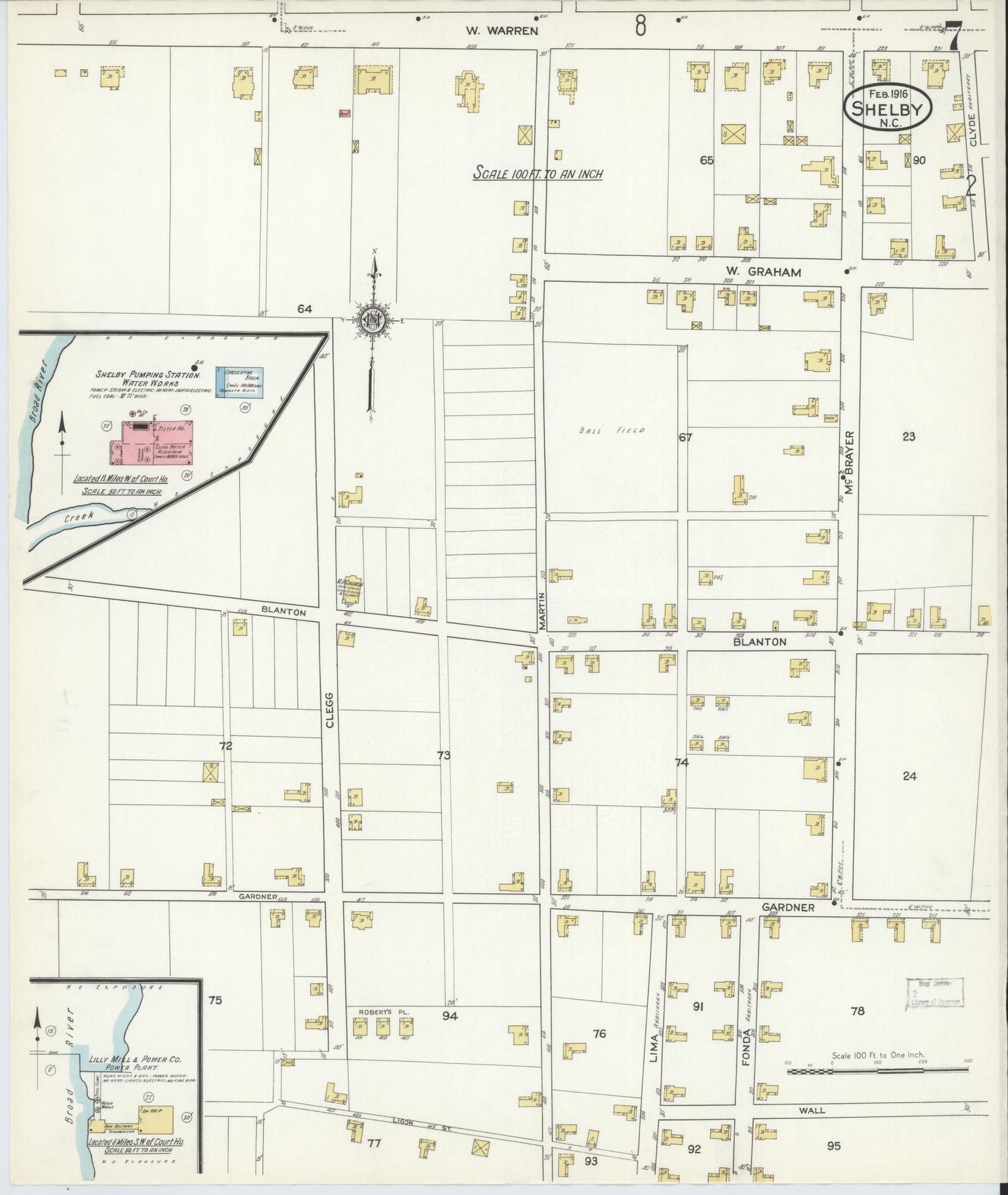 Sanborn Fire Insurance Map from Shelby, Cleveland County, North Carolina (1916), Sheet #0007 - Complete Map Set gallery image, historic Sanborn map, vintage wall art, North Carolina North Carolina