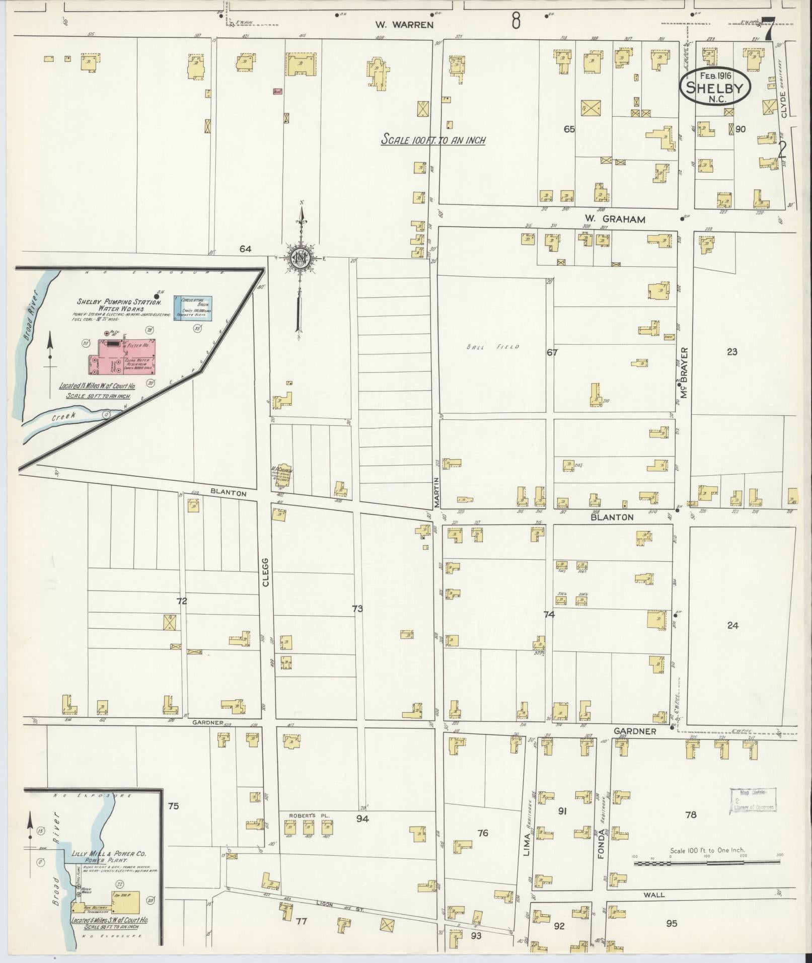 Sanborn Fire Insurance Map from Shelby, Cleveland County, North Carolina (1916), Sheet #0007 - Complete Map Set gallery image, historic Sanborn map, vintage wall art, North Carolina North Carolina