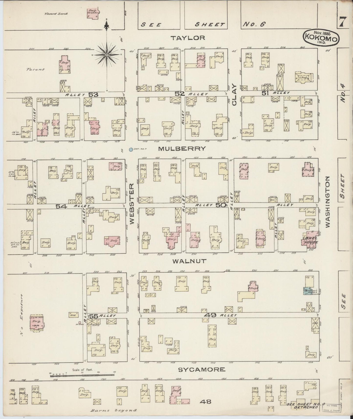 Sanborn Fire Insurance Map from Kokomo, Howard County, Indiana (1885), Sheet #0007 - Complete Map Set gallery image, historic Sanborn map, vintage wall art, Indiana Indiana