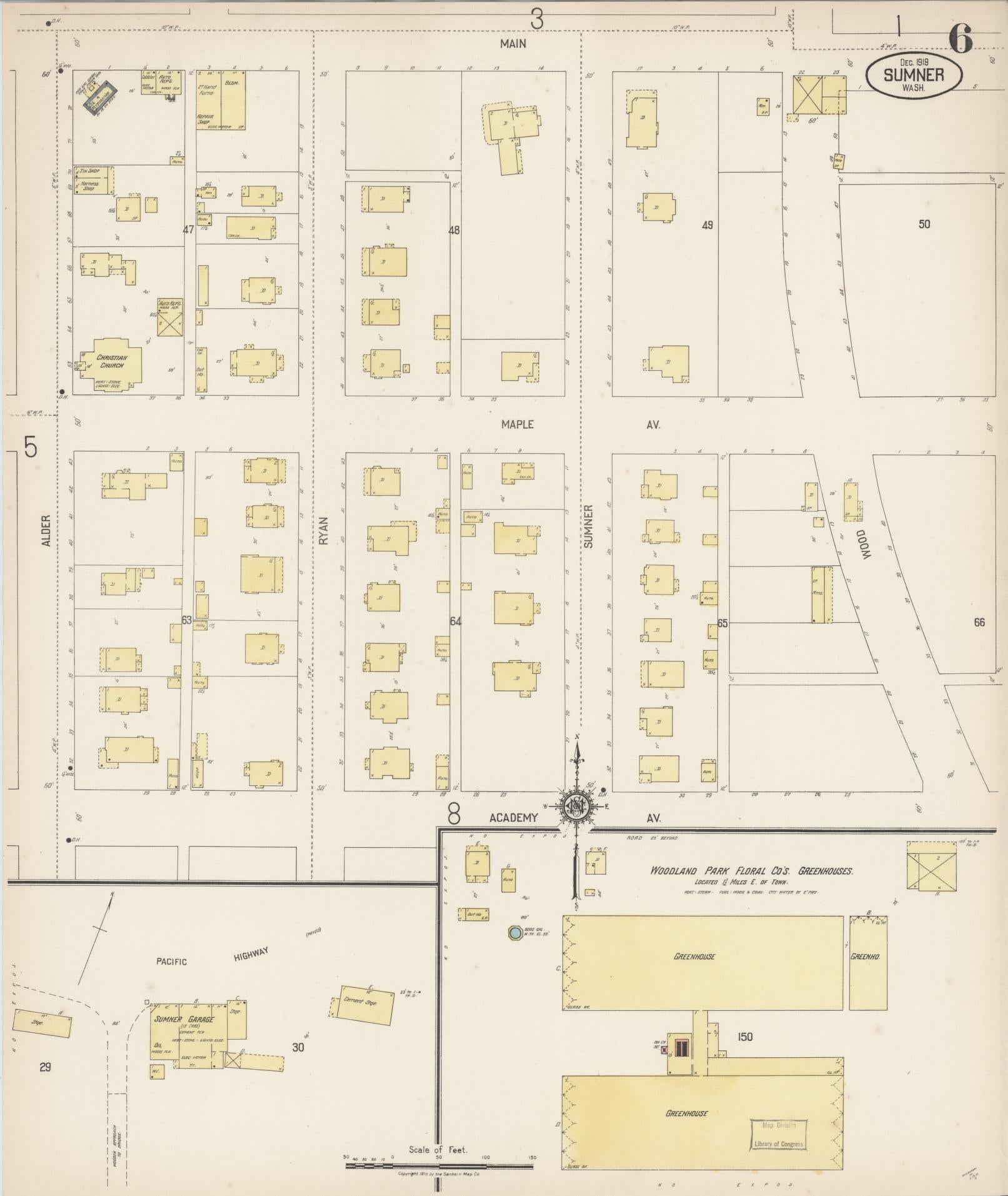 Sanborn Fire Insurance Map from Sumner, Pierce County, Washington (1919), Sheet #0006 - Historic Sanborn Fire Insurance Map Print, vintage old map wall art, antique decor, genealogy gift, Washington Washington map