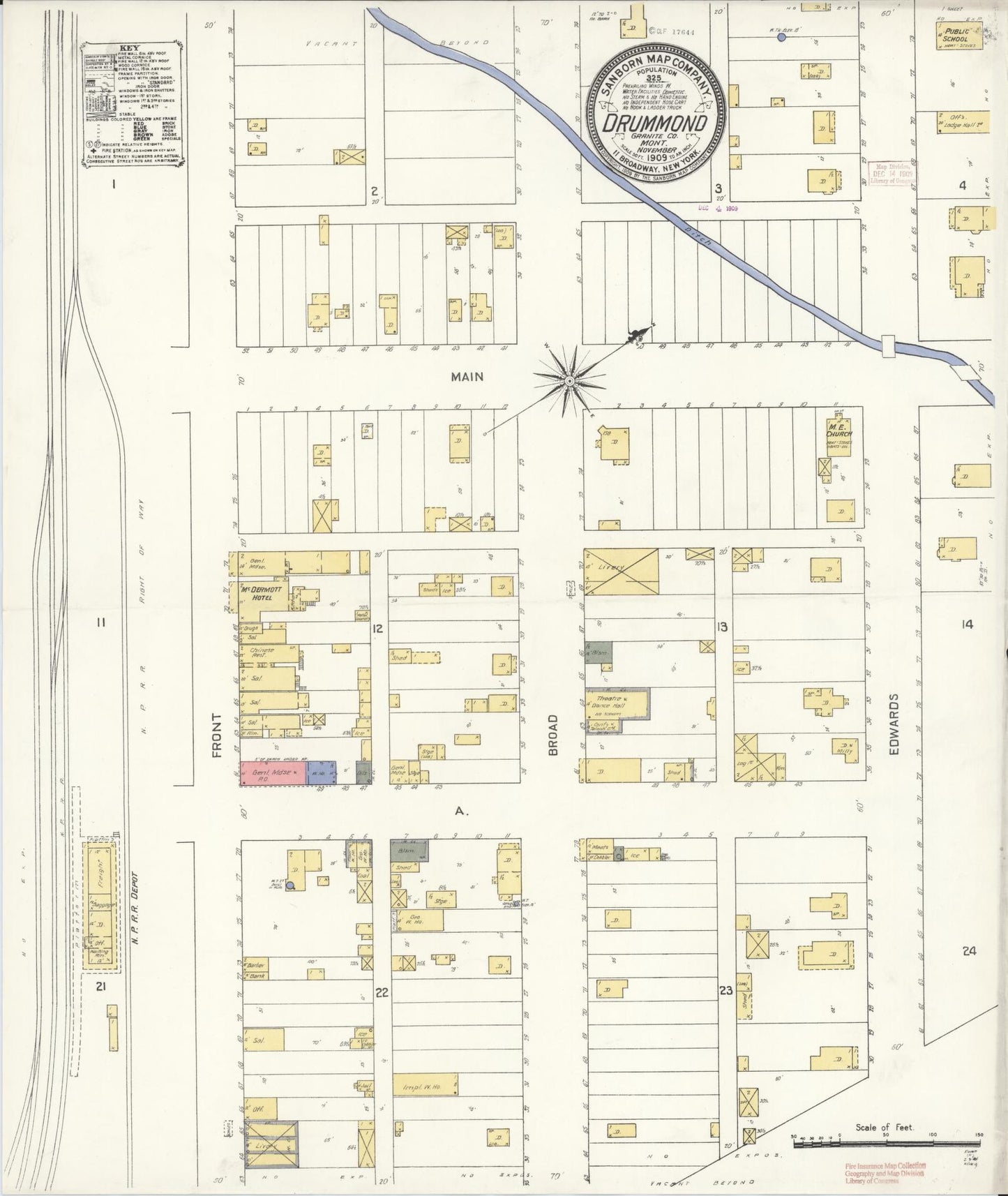 Sanborn Fire Insurance Map from Drummond, Granite County, Montana (1909), Sheet #0001 - Historic Sanborn Fire Insurance Map Print, vintage old map wall art, antique decor, genealogy gift, Montana Montana map