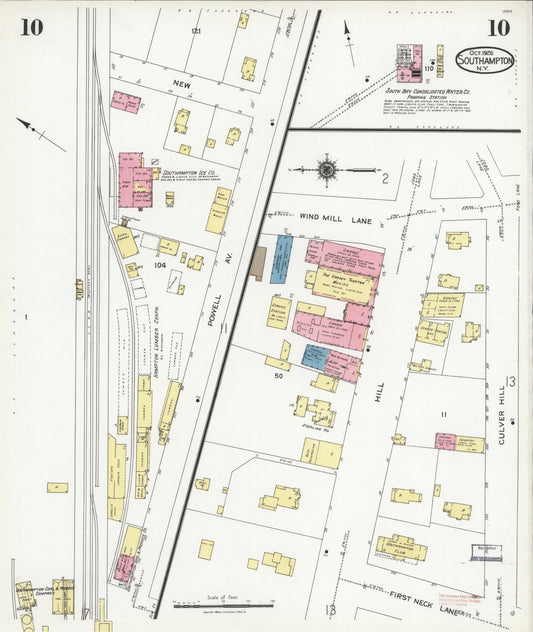 Sanborn Fire Insurance Map from Southampton, Suffolk County, New York (1926), Sheet #0010 - Historic Sanborn Fire Insurance Map Print, vintage old map wall art, antique decor, genealogy gift, New York New York map