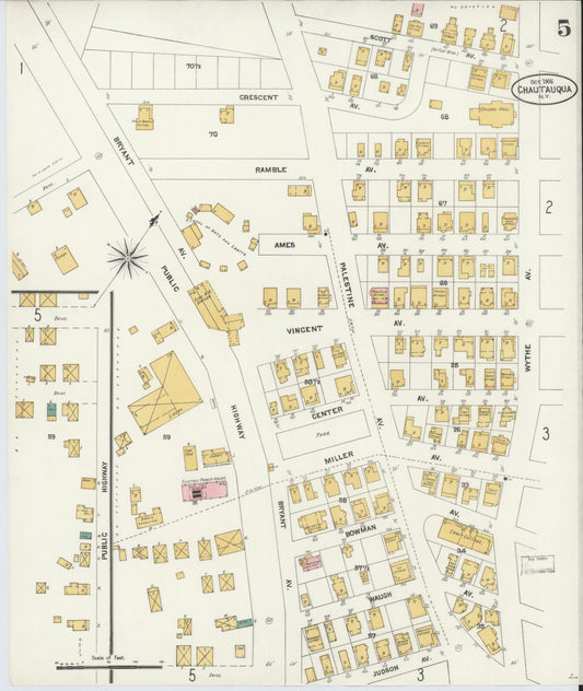 Sanborn Fire Insurance Map from Chautauqua, Chautauqua County, New York (1906), Sheet #0005 - Historic Sanborn Fire Insurance Map Print, vintage old map wall art, antique decor, genealogy gift, New York New York map