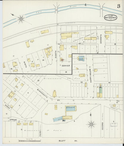 Sanborn Fire Insurance Map from Hot Springs, Fall River County, South Dakota (1897), Sheet #0003 - Complete Map Set gallery image, historic Sanborn map, vintage wall art, South Dakota South Dakota