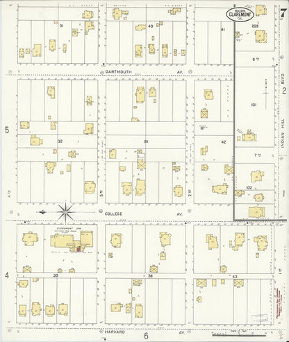 Sanborn Fire Insurance Map from Claremont, Los Angeles County, California (1909), Sheet #0007 - Complete Map Set gallery image, historic Sanborn map, vintage wall art, California California