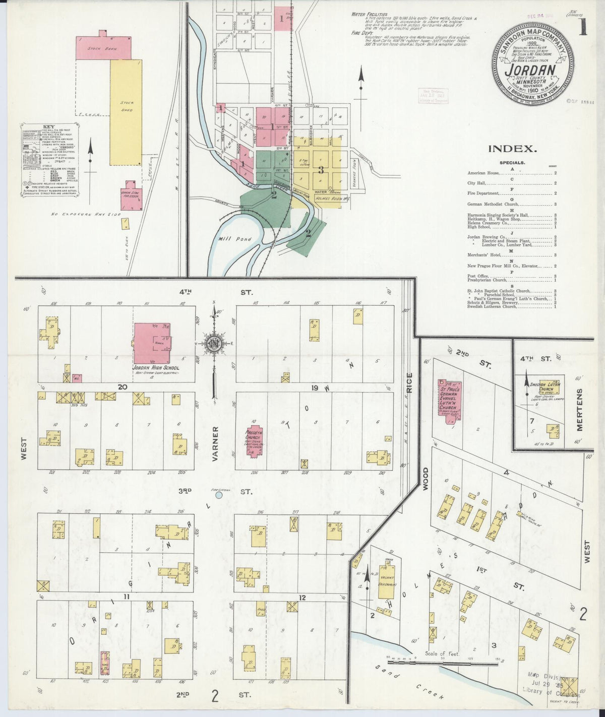 Sanborn Fire Insurance Map from Jordan, Scott County, Minnesota (1910), Sheet #0001 - Complete Map Set gallery image, historic Sanborn map, vintage wall art, Minnesota Minnesota