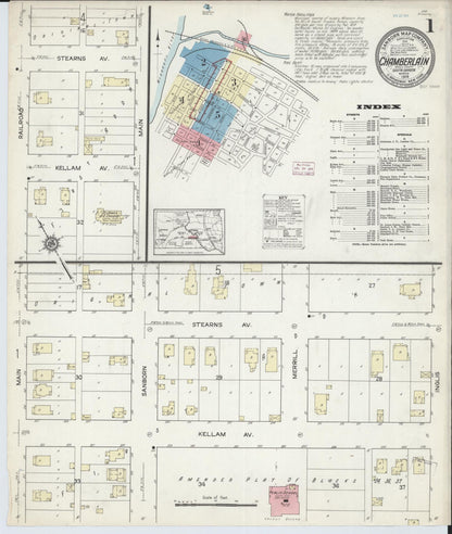Sanborn Fire Insurance Map from Chamberlain, Brule County, South Dakota (1914), Sheet #0001 - Complete Map Set gallery image, historic Sanborn map, vintage wall art, South Dakota South Dakota