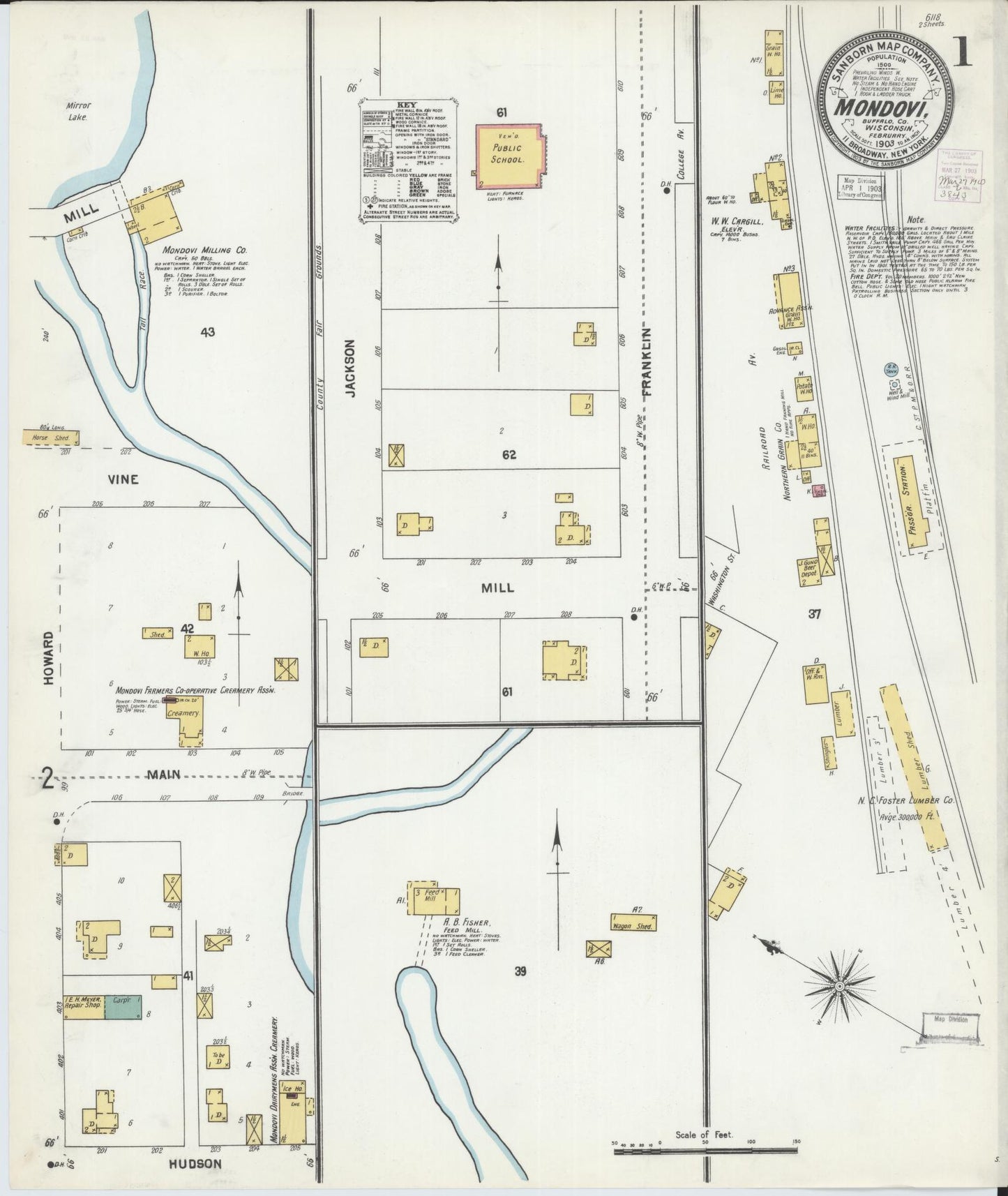 Sanborn Fire Insurance Map from Mondovi, Buffalo County, Wisconsin (1903), Sheet #0001 - Complete Map Set gallery image, historic Sanborn map, vintage wall art, Wisconsin Wisconsin