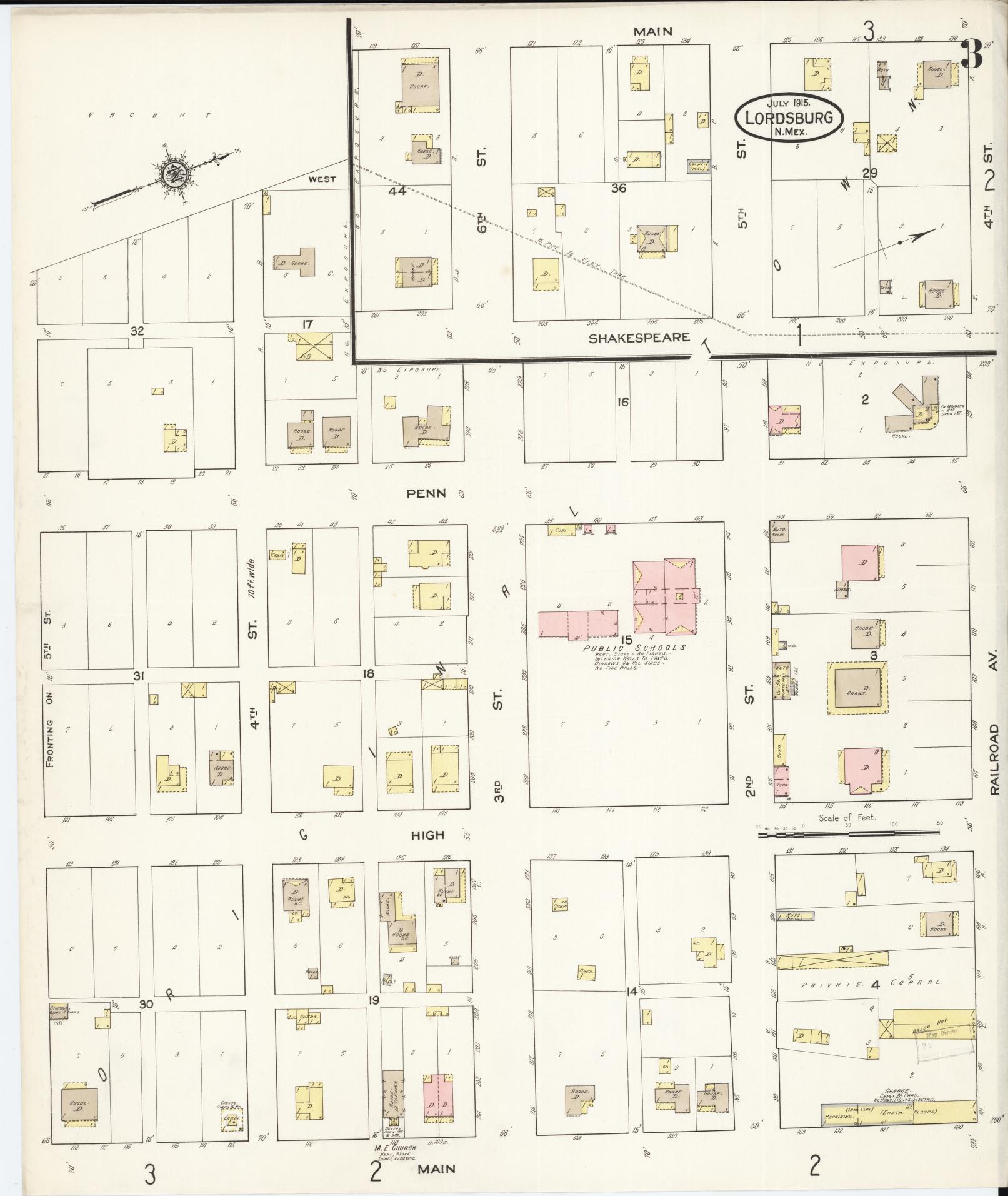 Sanborn Fire Insurance Map from Lordsburg, Hidalgo County, New Mexico (1915), Sheet #0004 - Historic Sanborn Fire Insurance Map Print, vintage old map wall art, antique decor, genealogy gift, New Mexico New Mexico map