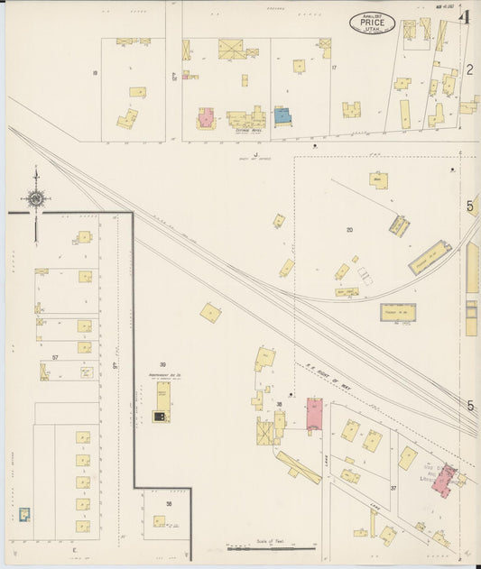 Sanborn Fire Insurance Map from Price, Carbon County, Utah (1917), Sheet #0004 - Historic Sanborn Fire Insurance Map Print, vintage old map wall art, antique decor, genealogy gift, Utah Utah map