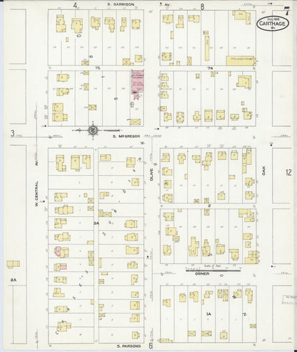 Sanborn Fire Insurance Map from Carthage, Jasper County, Missouri (1909), Sheet #0007 - Complete Map Set gallery image, historic Sanborn map, vintage wall art, Missouri Missouri