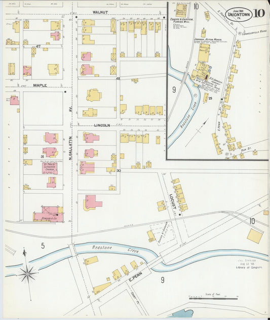 Sanborn Fire Insurance Map from Uniontown, Fayette County, Pennsylvania (1901), Sheet #0010 - Historic Sanborn Fire Insurance Map Print, vintage old map wall art, antique decor, genealogy gift, Pennsylvania Pennsylvania map