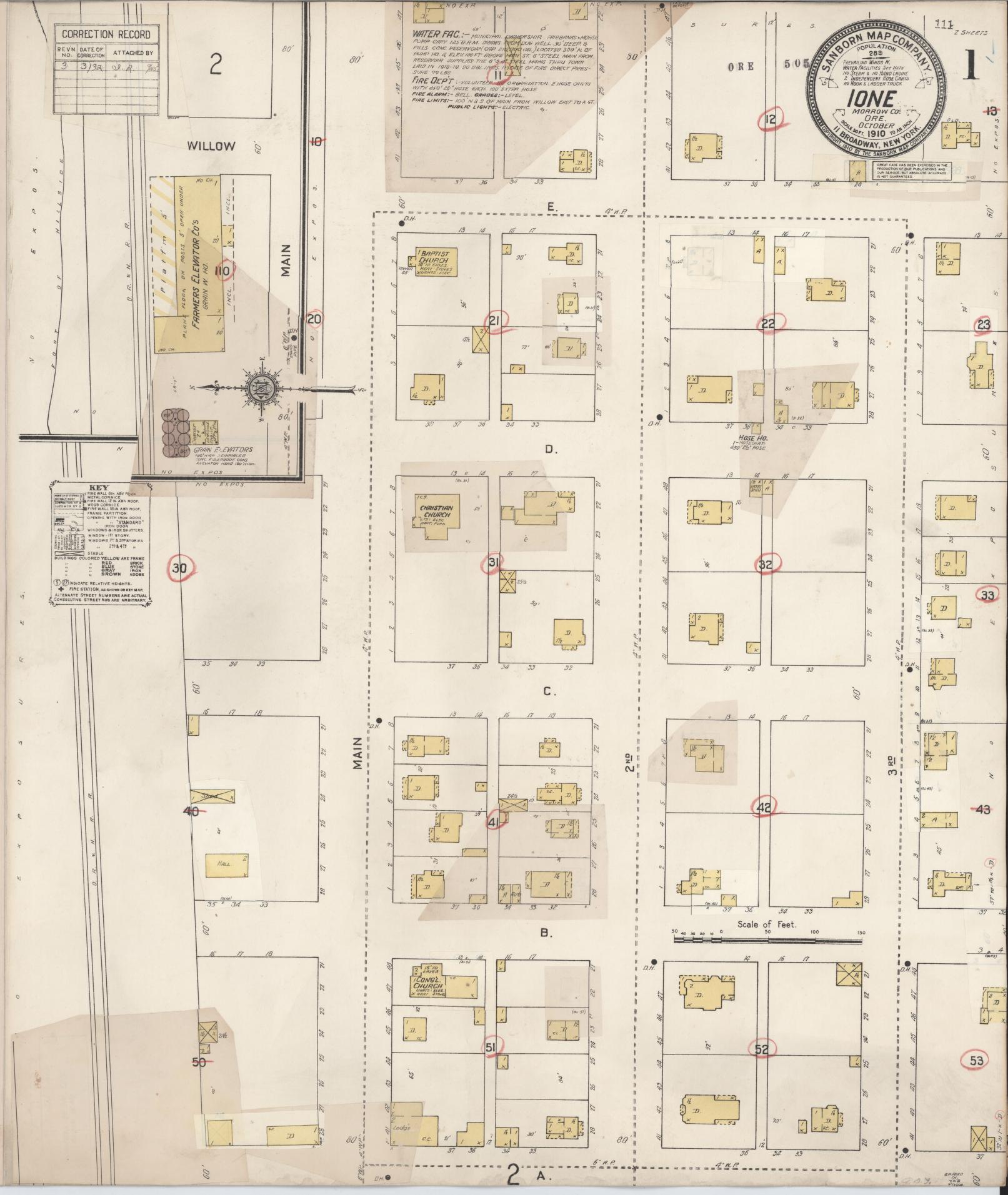 Sanborn Fire Insurance Map from Ione, Morrow County, Oregon. (1932) – Historic Sanborn Fire Insurance Map Print