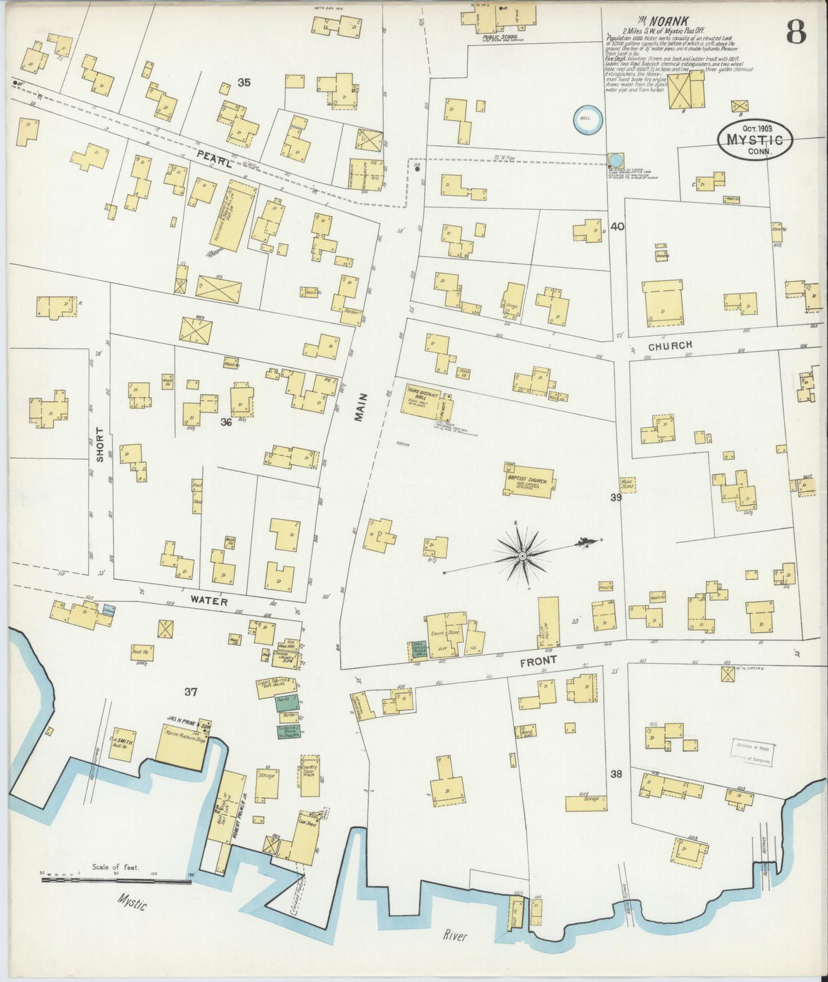 Sanborn Fire Insurance Map from Mystic, New London County, Connecticut (1903), Sheet #0008 - Historic Sanborn Fire Insurance Map Print, vintage old map wall art, antique decor, genealogy gift, Connecticut Connecticut map