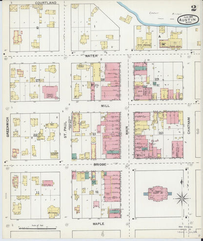 Sanborn Fire Insurance Map from Austin, Mower County, Minnesota (1892), Sheet #0002 - Historic Sanborn Fire Insurance Map Print, vintage old map wall art, antique decor, genealogy gift, Minnesota Minnesota map