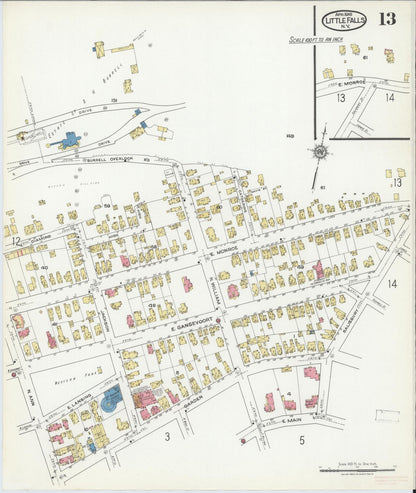 Sanborn Fire Insurance Map from Little Falls, Herkimer County, New York (1918), Sheet #0013 - Historic Sanborn Fire Insurance Map Print, vintage old map wall art, antique decor, genealogy gift, New York New York map