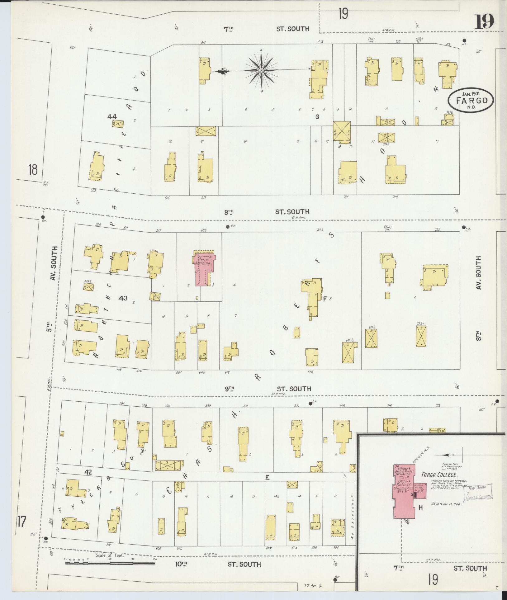 Sanborn Fire Insurance Map from Fargo, Cass County, North Dakota (1901), Sheet #0019 - Complete Map Set gallery image, historic Sanborn map, vintage wall art, North Dakota North Dakota