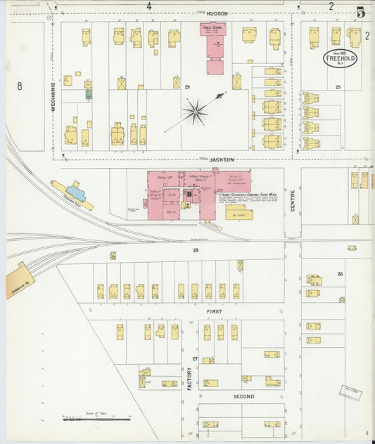 Sanborn Fire Insurance Map from Freehold, Monmouth County, New Jersey (1901), Sheet #0005 - Historic Sanborn Fire Insurance Map Print, vintage old map wall art, antique decor, genealogy gift, New Jersey New Jersey map