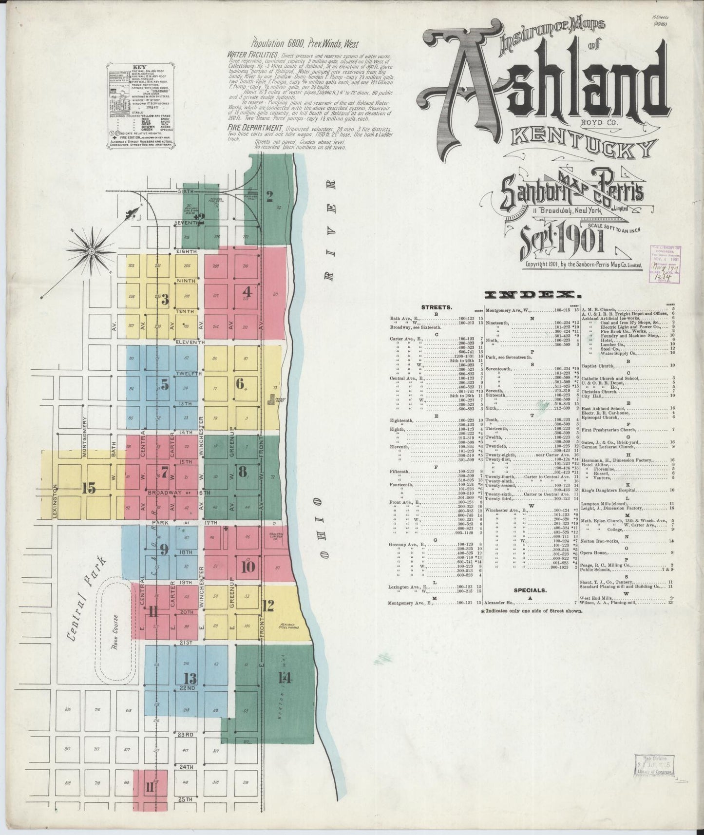 Sanborn Fire Insurance Map from Ashland, Boyd County, Kentucky (1901), Sheet #0001 - Complete Map Set gallery image, historic Sanborn map, vintage wall art, Kentucky Kentucky