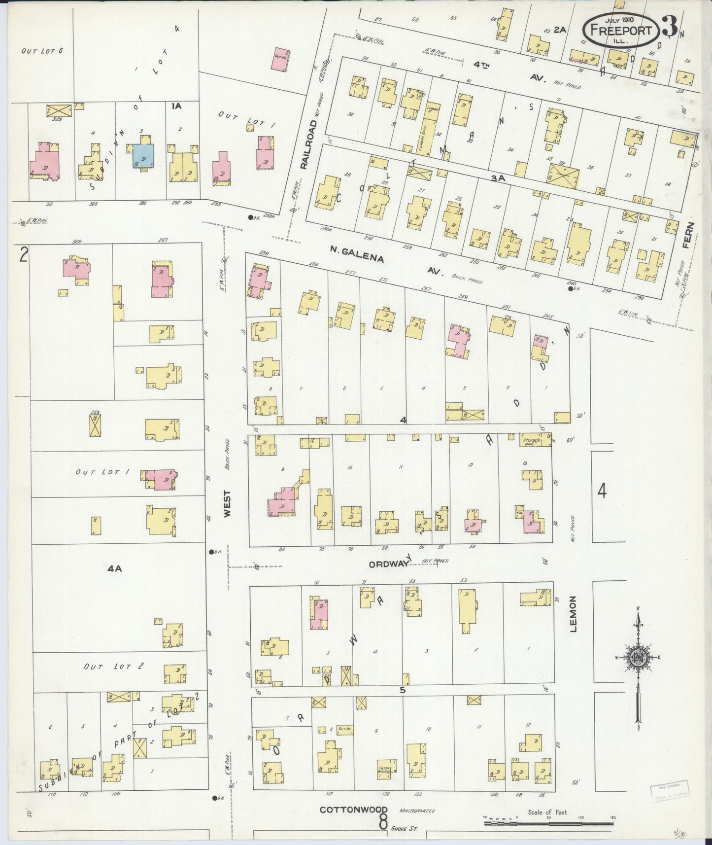 Sanborn Fire Insurance Map from Freeport, Stephenson County, Illinois (1910), Sheet #0003 - Complete Map Set gallery image, historic Sanborn map, vintage wall art, Illinois Illinois