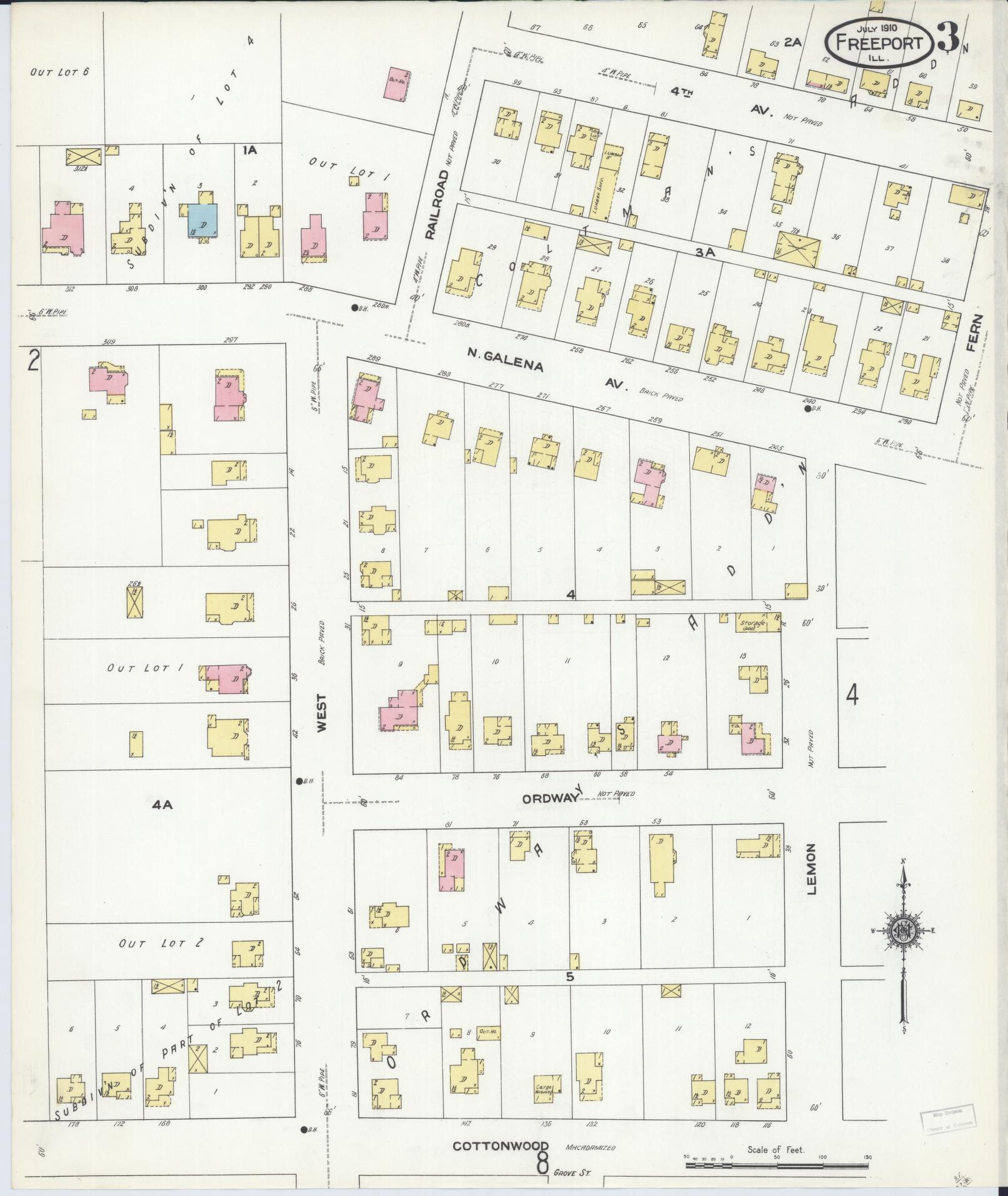Sanborn Fire Insurance Map from Freeport, Stephenson County, Illinois (1910), Sheet #0003 - Complete Map Set gallery image, historic Sanborn map, vintage wall art, Illinois Illinois