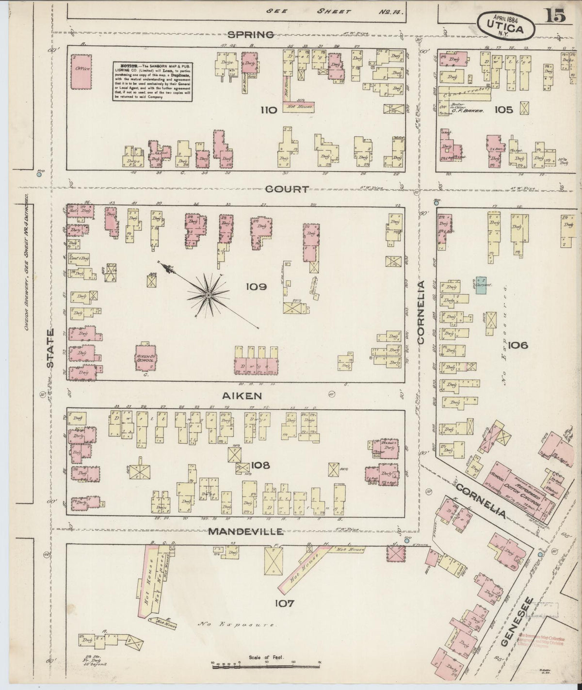 Sanborn Fire Insurance Map from Utica, Oneida County, New York (1884), Sheet #0015 - Historic Sanborn Fire Insurance Map Print, vintage old map wall art, antique decor, genealogy gift, New York New York map