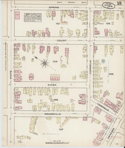 Sanborn Fire Insurance Map from Utica, Oneida County, New York (1884), Sheet #0015 - Historic Sanborn Fire Insurance Map Print, vintage old map wall art, antique decor, genealogy gift, New York New York map
