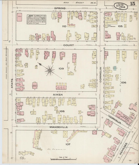 Sanborn Fire Insurance Map from Utica, Oneida County, New York (1884), Sheet #0015 - Historic Sanborn Fire Insurance Map Print, vintage old map wall art, antique decor, genealogy gift, New York New York map