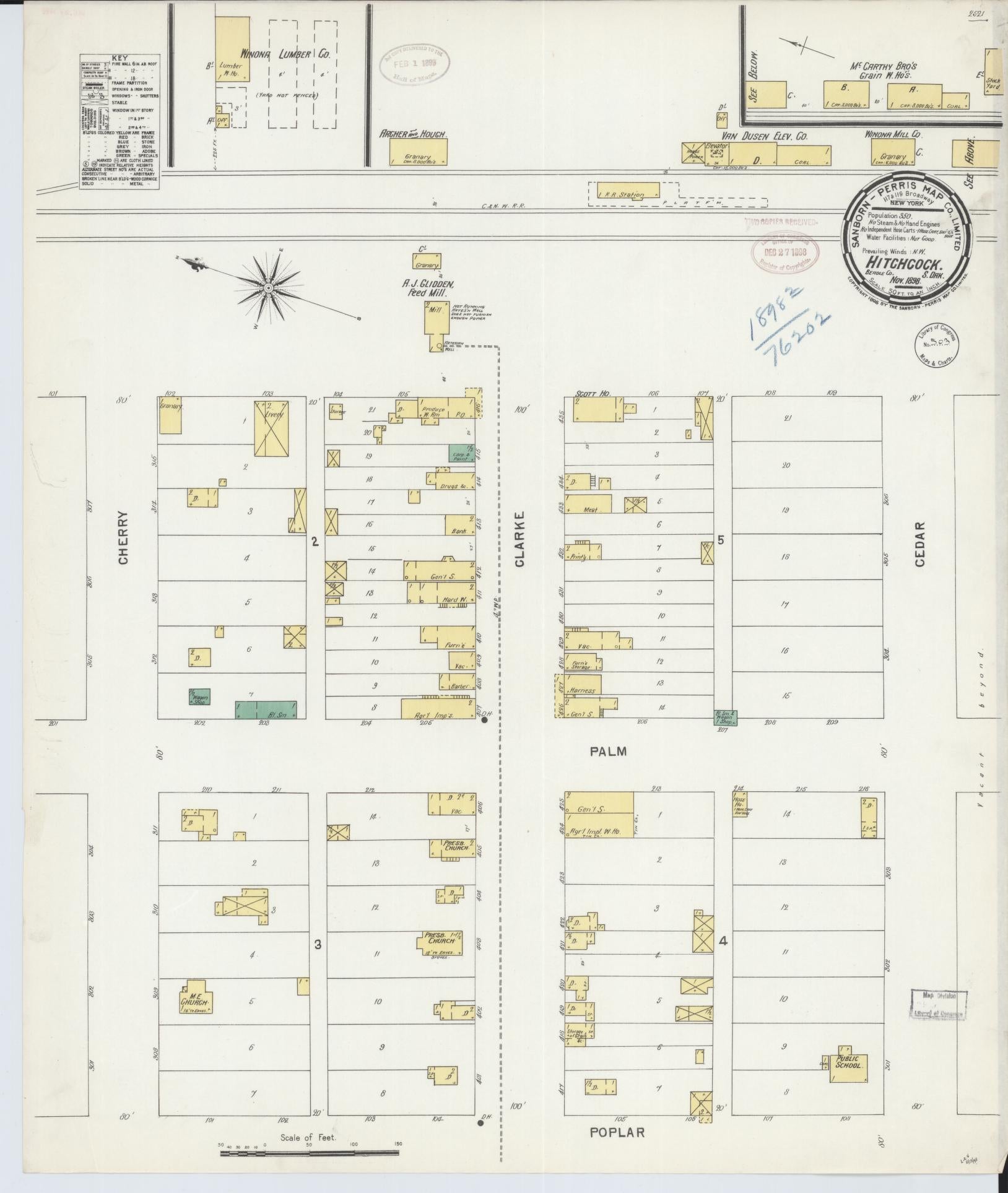 Sanborn Fire Insurance Map from Hitchcock, Beadle County, South Dakota (1898), Sheet #0001 - Historic Sanborn Fire Insurance Map Print, vintage old map wall art, antique decor, genealogy gift, South Dakota South Dakota map