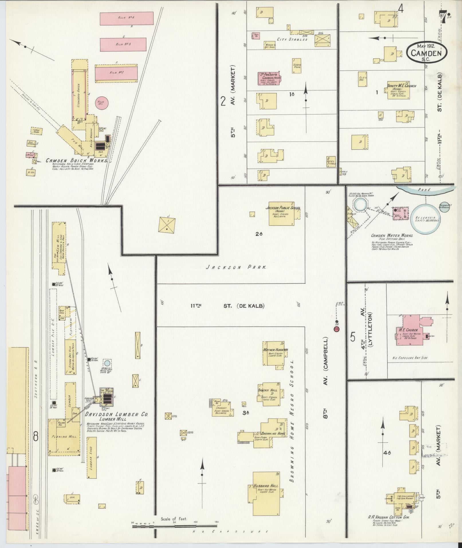 Sanborn Fire Insurance Map from Camden, Kershaw County, South Carolina (1912), Sheet #0007 - Complete Map Set gallery image, historic Sanborn map, vintage wall art, South Carolina South Carolina