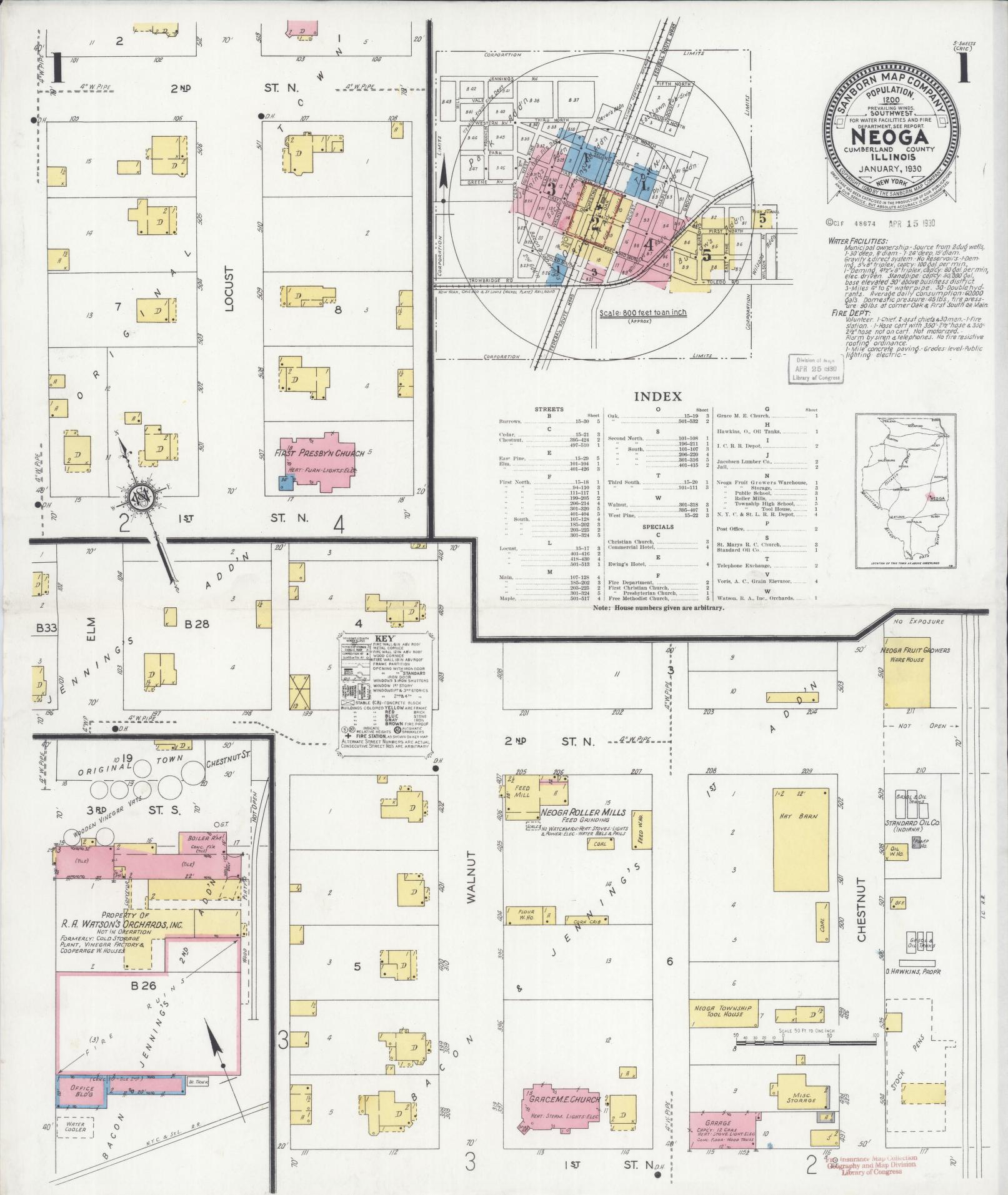 Sanborn Fire Insurance Map from Neoga, Cumberland County, Illinois (1930), Sheet #0001 - Complete Map Set gallery image, historic Sanborn map, vintage wall art, Illinois Illinois